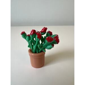 Artificial Tulips or Roses Flowers Plastic Planter Pot Dollhouse